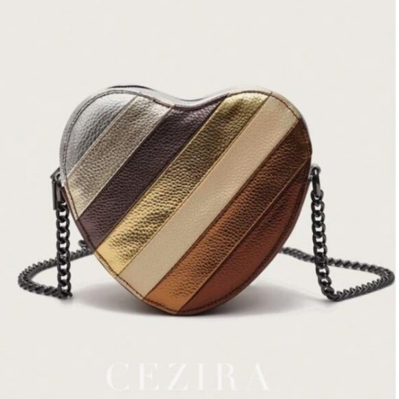 Bags Heart Shaped Vegan Leather Chain Strap Crossbody Purse With